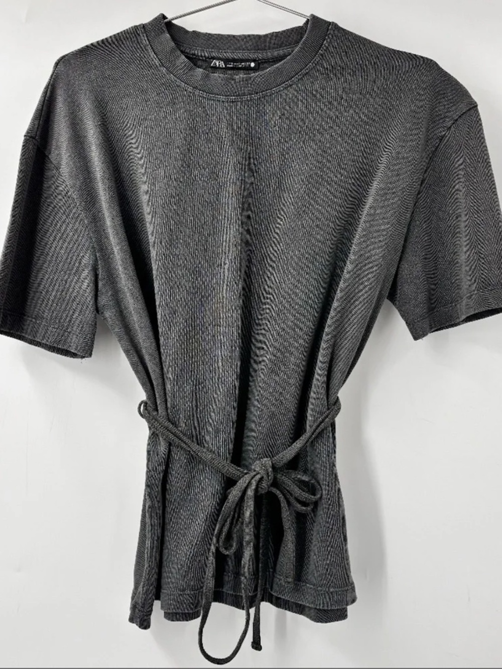 Zara Gray Shirt with Tie Waist - Size Medium